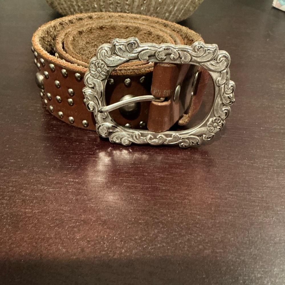 Brown Studded Belt with Silver Buckle